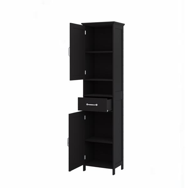 Double Door Narrow Height Slim Floor Standing Cabinet with 2 Adjustable Shelves-Black 