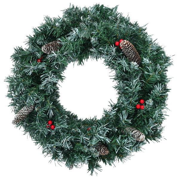 6FT Dark Green Pine Christmas Tree, Pre-Lit Set with Tree & Garland & Wreath, Hinged Artificial Xmas Tree with White Tips, Red Berries and Pine Cones, 11 Colorful Modes, Indoor Holiday Decoration 