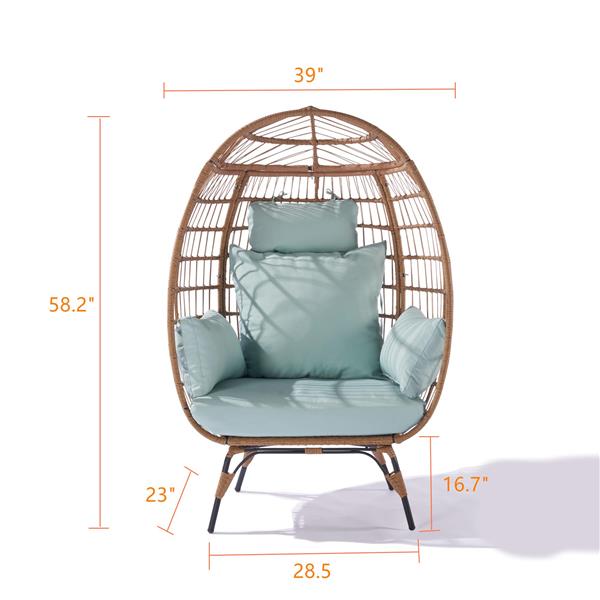 Wicker Egg Chair, Oversized Indoor Outdoor Lounger for Patio, Backyard, Living Room w/ 5 Cushions, Steel Frame,  - Light Blue