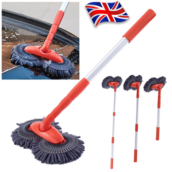 Car Wash Mop Double Brush Head 360° Rotation Telescopic Mop Roof Window Clean