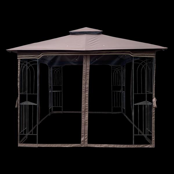 10x10 Outdoor Patio Gazebo Canopy Tent With Ventilated Double Roof And Mosquito net(Detachable Mesh Screen On All Sides),Suitable for Lawn, Garden, Backyard and Deck,Brown Top