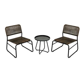 Patio Furniture Set 3 Piece Mixture Pattern PE <b style=\\'color:red\\'>Rattan</b> Steel Frame And Modern Round Table, Brown