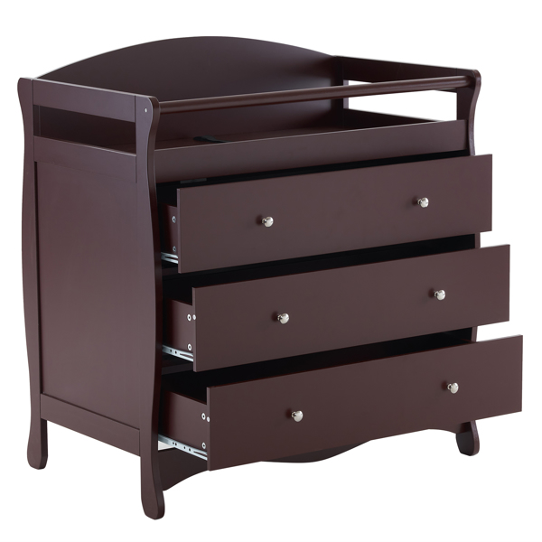 【Old Code:62594198】90*58*99cm Three Drawers With Seat Belt Baby Wooden Bed Nursing Table Brown