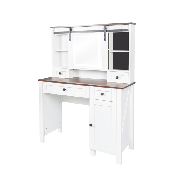 Farmhouse Makeup Vanity with Mirror and Lights,41.73" Wide Vanity Desk ,Vanity Table with 4 Drawers and 1 Cabinet,3 Color Modes, Dressing Table for Bedroom 