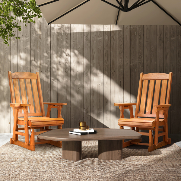 Vertical stripe backrest fir teak color garden glider chair