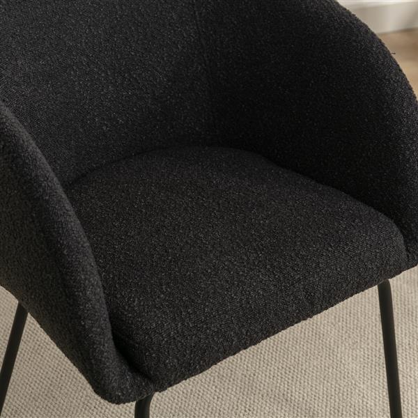 040-Set of 2 Boucle Fabric Dining Chairs With Black Metal Legs,Black