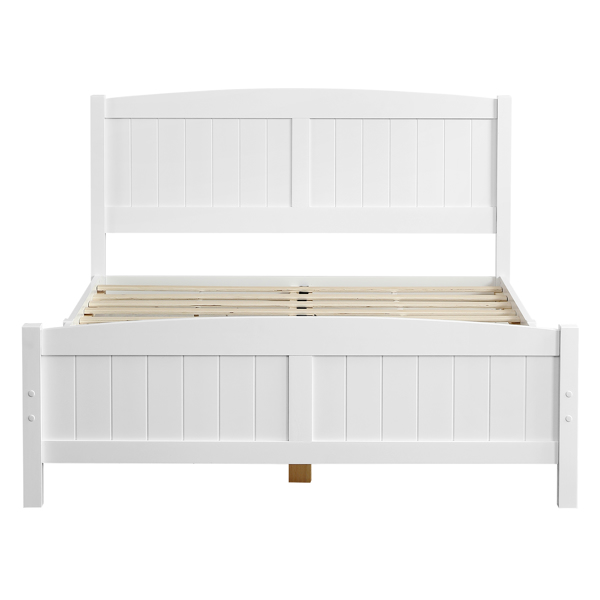 【Old Code:03404363】Full Pine Single-Layer Core Vertical Stripe Full-Board Curved Bed Head With The Same Bed Foot Wooden Bed White