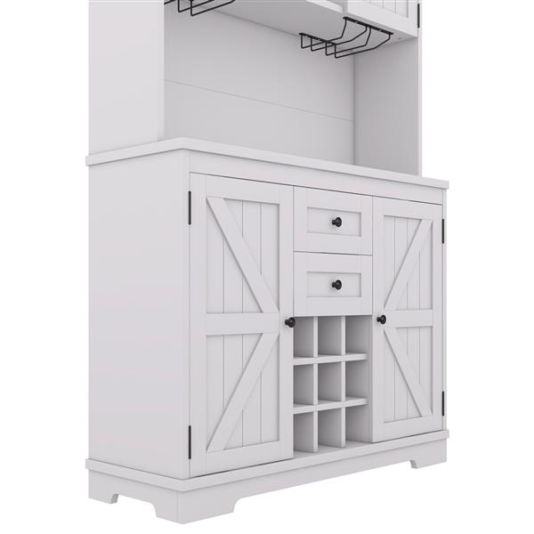 Coffee Bar Cabinet Kitchen Cabinet with Storage, Farmhouse Wine Cabinet with Drawers shelves and cabinets, Buffet Cabinet Wine & Glass Racks for Dining Room, White