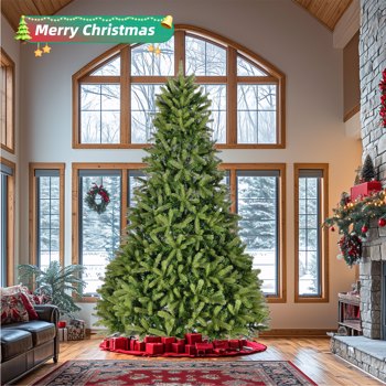 9Ft Artificial Christmas Tree with 2576 PE&PVC Mixed Branch Tips, Unlit Hinged Premium Spruce Fake Xmas Trees, Holiday Decoration, Easy Assembly, Foldable Metal Stand, Green 