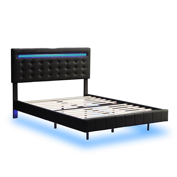 Full Size Floating Bed Frame with LED Lights and USB Charging,Modern Upholstered Platform LED Bed Frame,Black(Full)