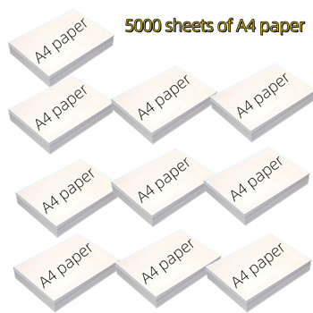 5000 sheets of 80gsm A4 white paper, suitable for copying, printing, and writing, with dimensions of 210 x 297 millimeters (8.27 inches x 11.69 inches) | 500 sheets per pack, 10 packs in total