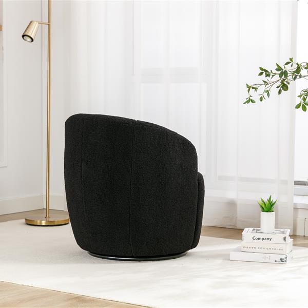 Teddy Fabric Swivel Armchair Barrel Chair With Black Powder Coating Metal Ring,Black