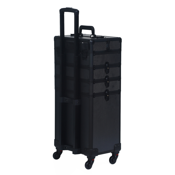 FCH 4pcs trolley type with universal wheels ABS all black cosmetic case