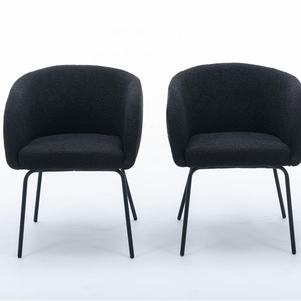 040-Set of 2 Boucle Fabric Dining Chairs With Black Metal Legs,Black