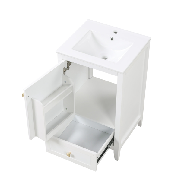 20" Bathroom Vanity with Sink, Bathroom Cabinet with Soft Closing Door, Storage Rack and A Drawer, White 