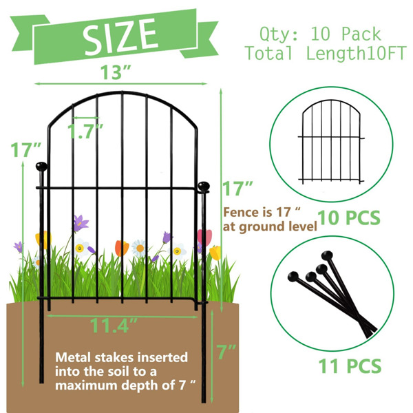 Decorative Garden Fence 10 Panels, 17 (H) x 13 inch (L) Rustproof Metal Wire Animal Barrier Fence for Rabbit Dog, Garden Fence Border for Yard & Patio Outdoor Landscape Decor