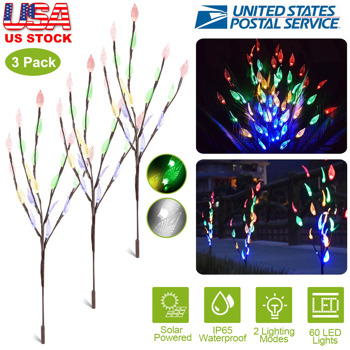 3 PCS 60 LED Solar Garden Lights Tree Branch Leaf Shape Lamp IP65 Waterproof Solar Garden Decorative Lights for Outdoor Garden Lawn Patio Decking