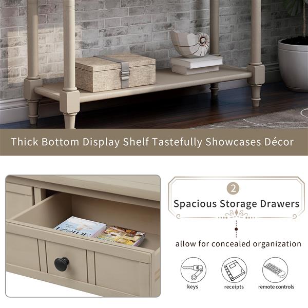 Series Console Table Traditional Design with Two Drawers and Bottom Shelf (Retro Grey)