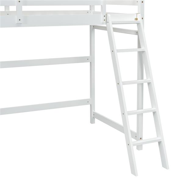 Twin Size High Loft Bed with inclined Ladder, Guardrails,White