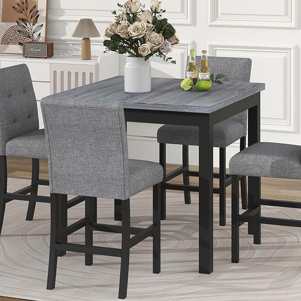 5-Piece Counter Height Dining Set Wood Square Dining Room Table and Chairs Stools w/Footrest & 4 Upholstered high-back Chairs,Black