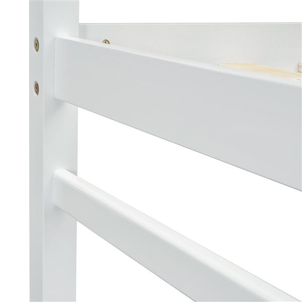 Twin Size High Loft Bed with inclined Ladder, Guardrails,White