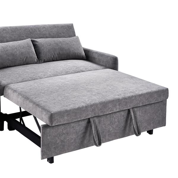 55.1" Pull Out Sleep Sofa Bed Loveseats Sofa Couch with Adjsutable Backrest, Storage Pockets, 2 Soft Pillows, USB Ports for Living Room, Bedroom, Apartment, Office,Grey