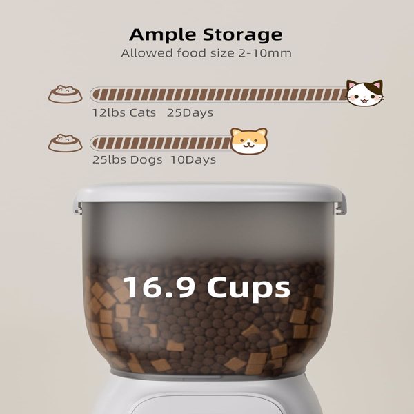 Smart Automatic Cat Feeder - WiFi Cat Food Dispenser with APP Control Up to 15 Portions((8g/Portion) 10 Meals Per Day, Dual Power Supply Pet Feeders for Cats/Dogs (4L/16.9 Cups)(banned by Amazon)