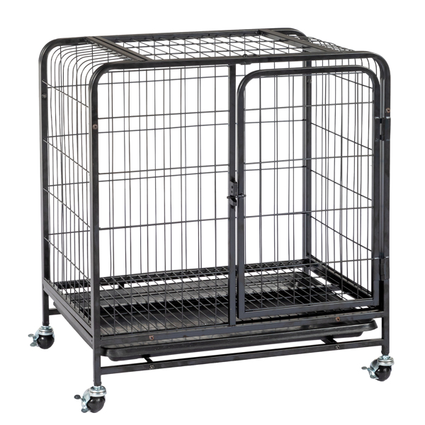 26 Inch Durable Cat Cage, Thickened Metal Wire Cat Enclosure Indoor with Double Doors, Lockable Wheels and Slide-out Trays, Black