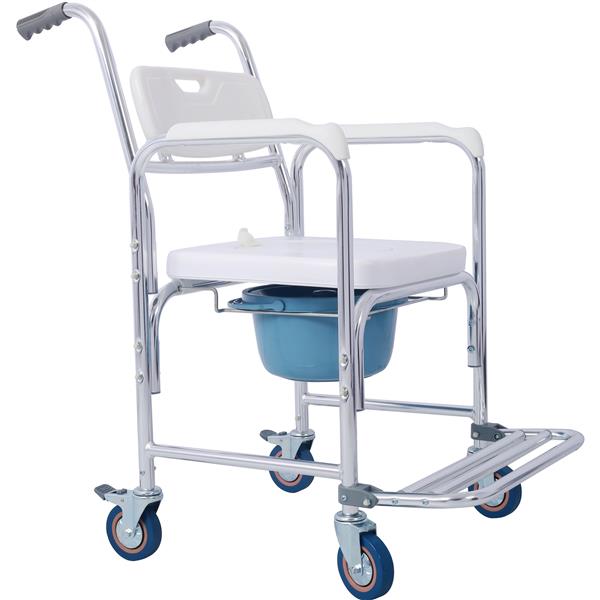 4 in 1 Bedside Commode Chair, Transport Shower Wheelchair Toilet Rolling Transport Chair with 4 Brakes Casters,Tissue Holder,Crutch Holder for Elderly Injured and Disabled