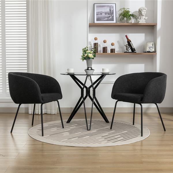 040-Set of 2 Boucle Fabric Dining Chairs With Black Metal Legs,Black