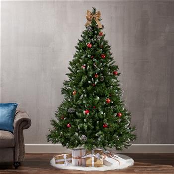 7\\' Mixed Frosted Hinged Tree with 52 Frosted Pine Cones and 26 Red Berry and Dia:53\\",1219 Tips