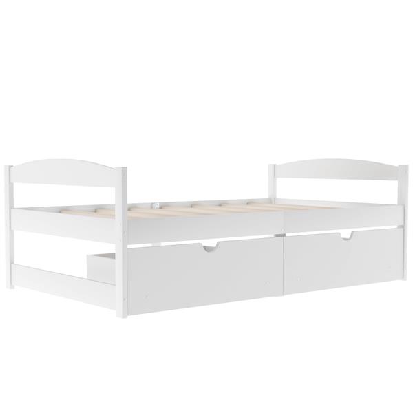 Twin size platform bed, with two drawers, white