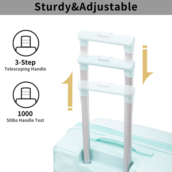 PP Luggage Sets 3 Piece(20/24/28), Expandable Carry On Luggage with TSA Lock Airline Approved, PP materials Hard Shell and Lightweight Suitcase with Spinner Wheels (Mint Green) 