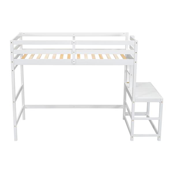 Twin High Loft Bed with Ladder landing Platform, Ladders, Guardrails,White