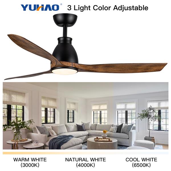 52 inch indoor black ceiling fan with LED light