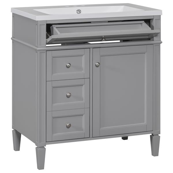 30'' Bathroom Vanity with Top Sink, Modern Bathroom Storage Cabinet with 2 Drawers and a Tip-out Drawer, Single Sink Bathroom Vanity