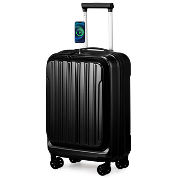 Expandable Carry on Luggage 22 ×14 × 9 Airline Approved with USB Port, ABS+PC 20 Inch  Luggage with Front Compartment, Double Spinner Wheels, TSA Lock, Black