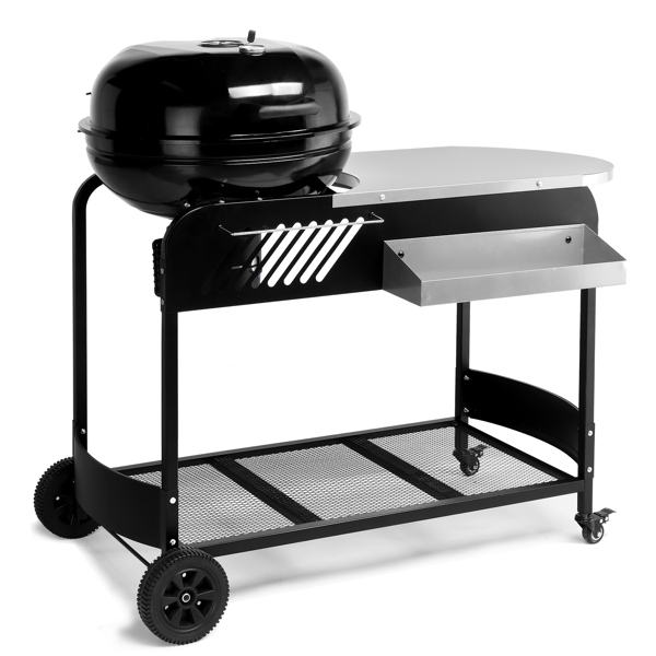 110*45*110cm Portable Charcoal Grill with Wheels and Sidetable, Large BBQ Smoker with Adjustable Vents on Lid for Outdoor Party Camping Picnic