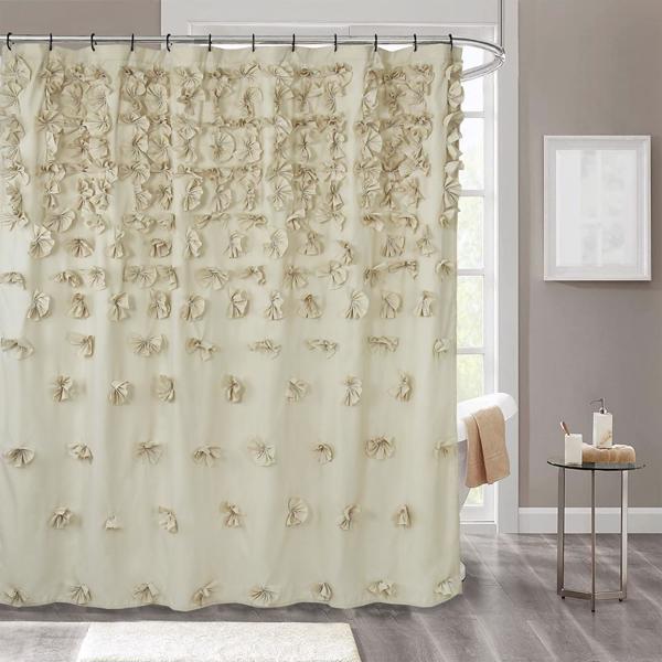 Farmhouse Shower Curtain with Handmade Bow Ties for Bathroom 72''x72''