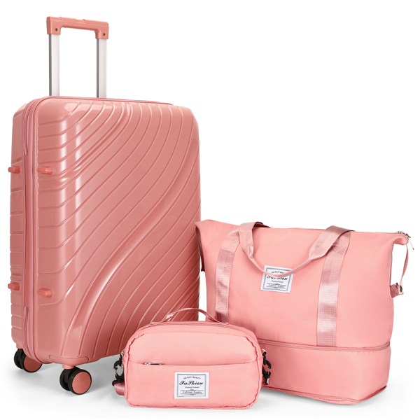 FCH 三件套 20寸拉杆箱+手提包两件套 PP拉杆箱 20in PP材质 铁拉杆 全配色 玫瑰金色-4