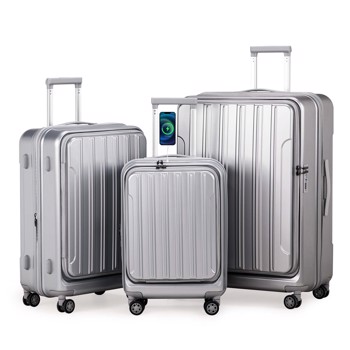 Luggage Sets 3 Piece, ABS+PC Front Open Hardshell Lightweight Luggages, Expandable Carry On Suitcase Set with TSA Lock & Double Wheels (20/24/28, Sliver)