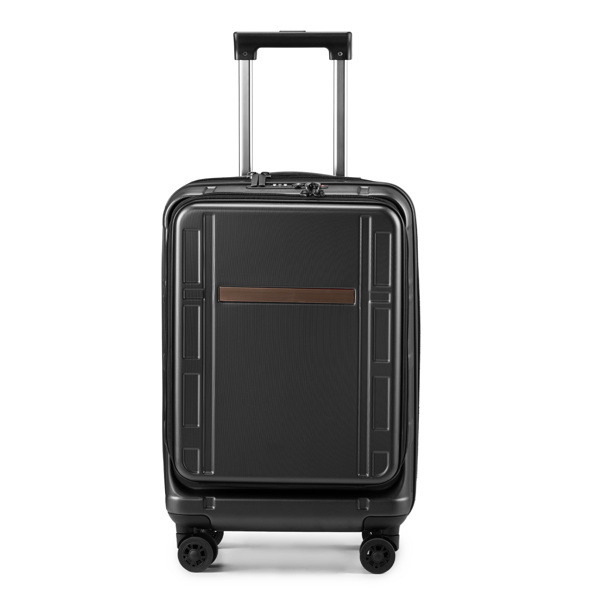 Carry on Luggage 22 X 14 X 9 Airline Approved, ABS+PC 20 Inch Luggage with Front Compartment, Double Spinner Wheels, TSA Lock，Black Color