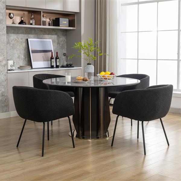 040-Set of 2 Boucle Fabric Dining Chairs With Black Metal Legs,Black