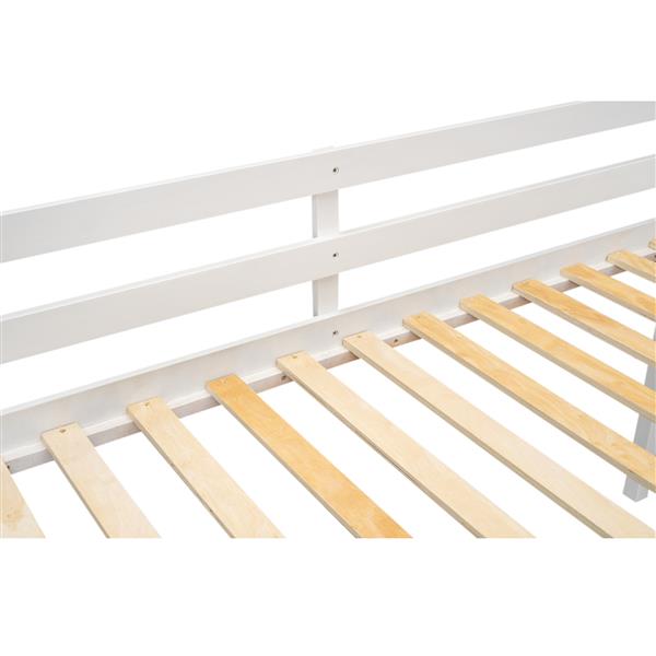 Twin Size Wood Low Loft Bed with Ladder, ladder can be placed on the left or right, White