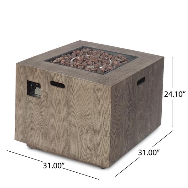 Outdoor Patio Gas Burning Fire Pit - 50, 000 BTU Tank Inside, Square, Iron Wood Pattern, Brown