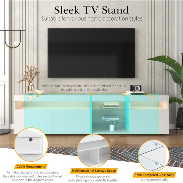 Modern Design TV Stands for TVs up to 80'', LED Light Entertainment Center, Media Console with Multi-Functional Storage, TV cabinet for Living room,Bedroom, Home Theatre