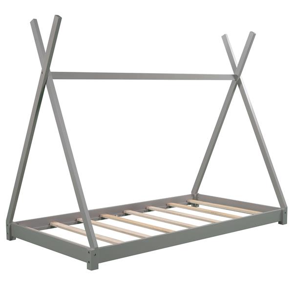 Twin Size House Platform Bed with Triangle Structure,Gray