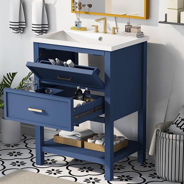 24'' Bathroom Vanity with Top Sink, Modern Bathroom Storage Cabinet with 2 Drawers, Single Sink Bathroom Vanity