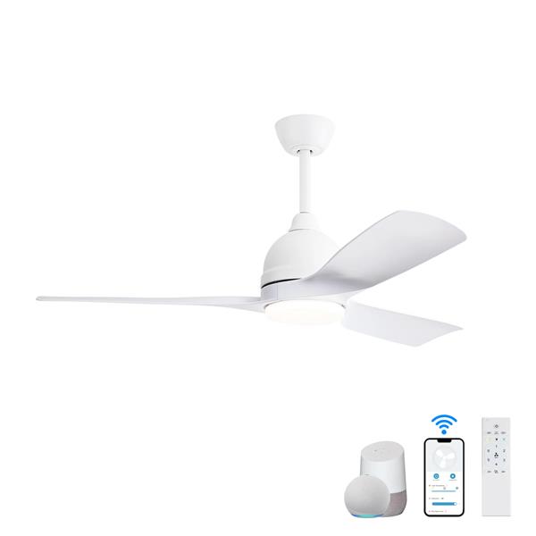 54 Inch White ABS Ceiling Fan 6 Speed Smart Remote Control Dimmable Reversible DC Motor For Living Room