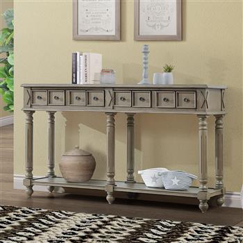 Retro Console Table Entryway Table 58\\" Long Sofa Table with 2 Drawers in Same Size and Bottom Shelf for Storage (Rustic )